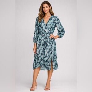 BOSS by Hugo Boss C-Divanta Abstract Print V-Neck Midi Dress NWT Size M